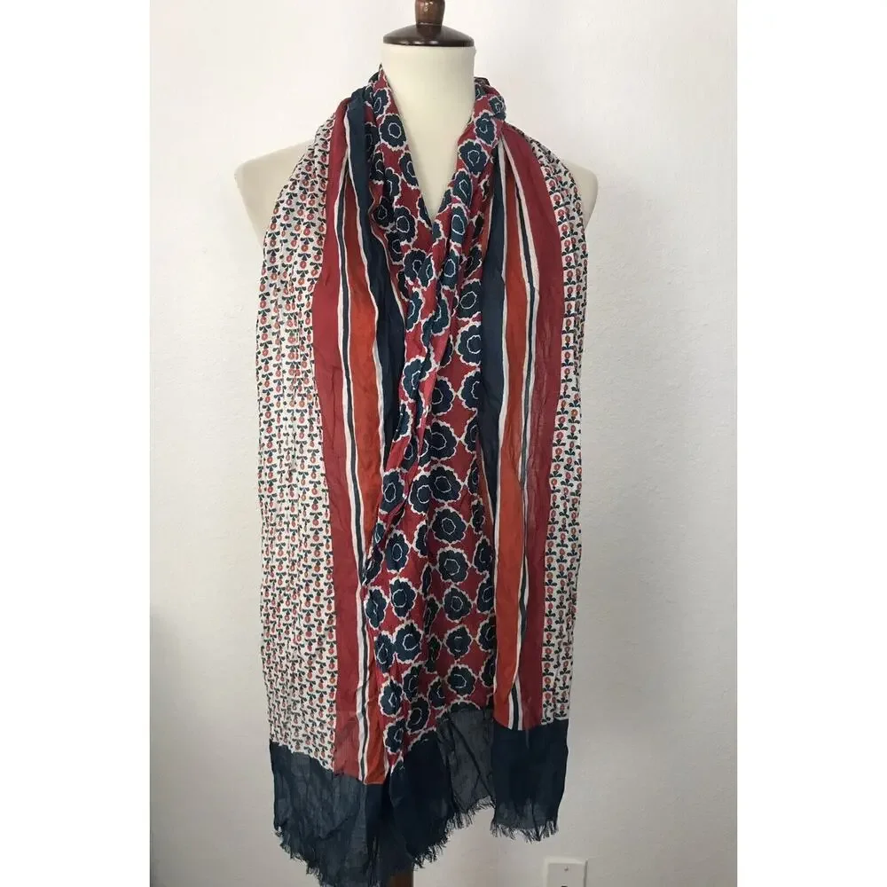 Coldwater Creek Scarf Women Sz OS Multicolor Print‎ Floral Graphic Raw Hem NWT